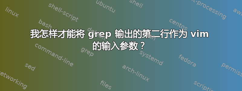 我怎样才能将 grep 输出的第二行作为 vim 的输入参数？