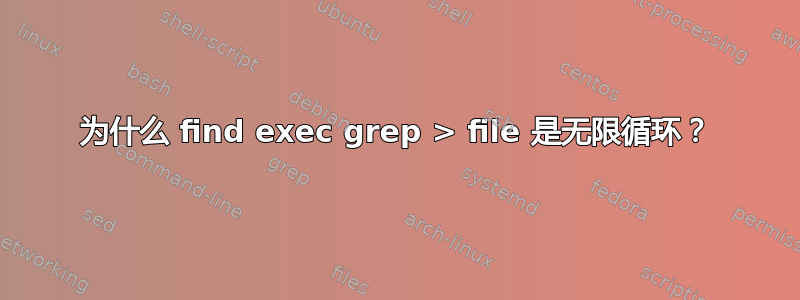 为什么 find exec grep > file 是无限循环？