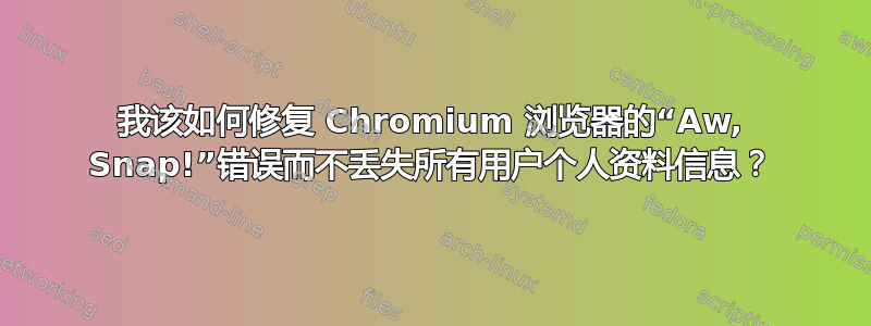 我该如何修复 Chromium 浏览器的“Aw, Snap!”错误而不丢失所有用户个人资料信息？