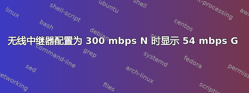 无线中继器配置为 300 mbps N 时显示 54 mbps G