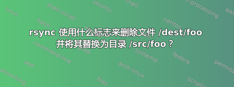 rsync 使用什么标志来删除文件 /dest/foo 并将其替换为目录 /src/foo？