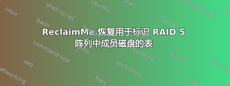 ReclaimMe 恢复用于标识 RAID 5 阵列中成员磁盘的表