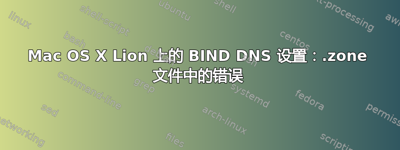 Mac OS X Lion 上的 BIND DNS 设置：.zone 文件中的错误