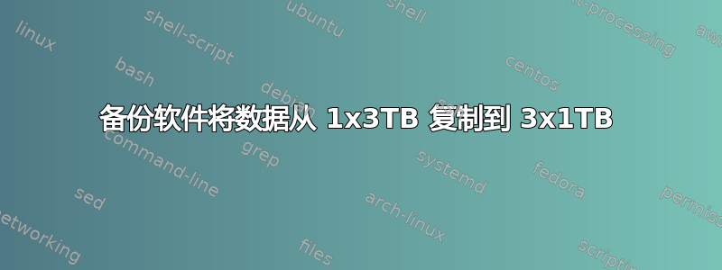 备份软件将数据从 1x3TB 复制到 3x1TB