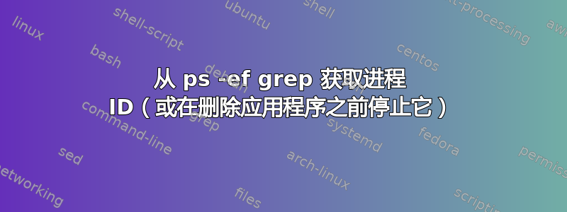 从 ps -ef grep 获取进程 ID（或在删除应用程序之前停止它）