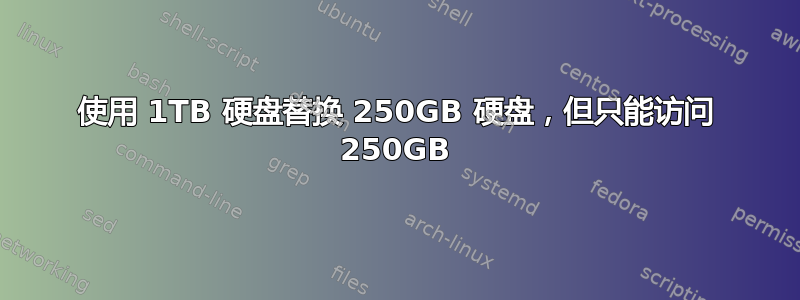 使用 1TB 硬盘替换 250GB 硬盘，但只能访问 250GB