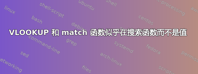 VLOOKUP 和 match 函数似乎在搜索函数而不是值