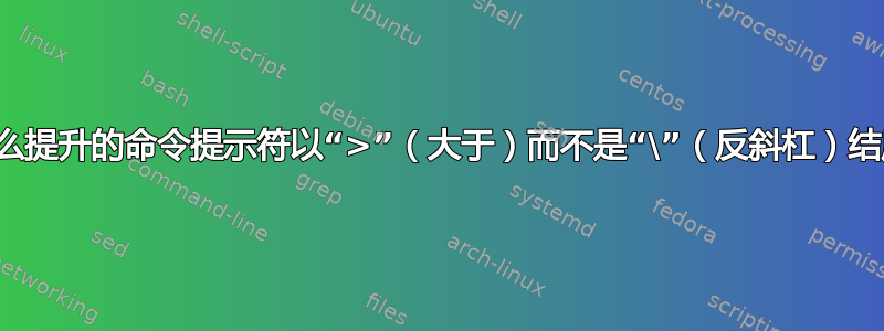 为什么提升的命令提示符以“>”（大于）而不是“\”（反斜杠）结尾？