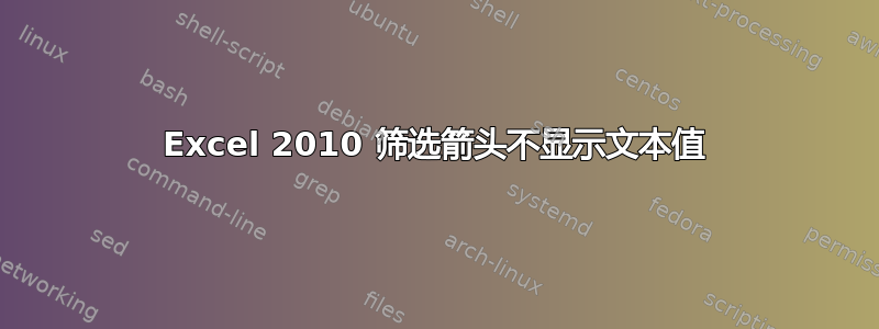 Excel 2010 筛选箭头不显示文本值