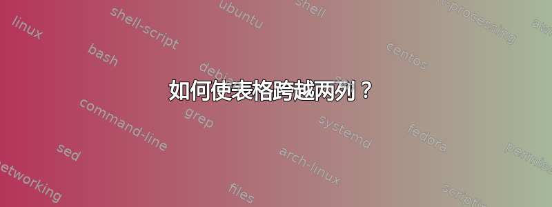 如何使表格跨越两列？