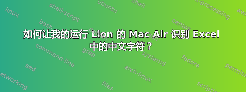 如何让我的运行 Lion 的 Mac Air 识别 Excel 中的中文字符？