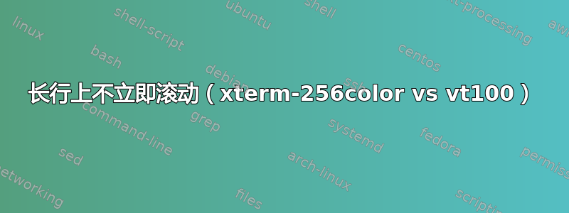 长行上不立即滚动（xterm-256color vs vt100）