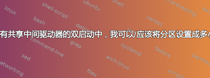 在具有共享中间驱动器的双启动中，我可以/应该将分区设置成多小？