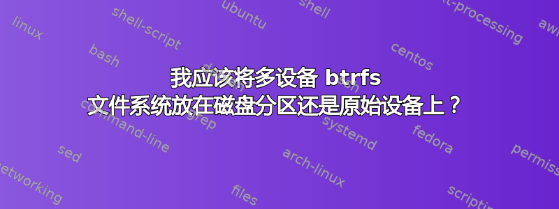 我应该将多设备 btrfs 文件系统放在磁盘分区还是原始设备上？