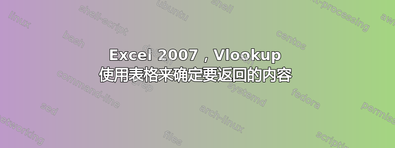 Excel 2007，Vlookup 使用表格来确定要返回的内容