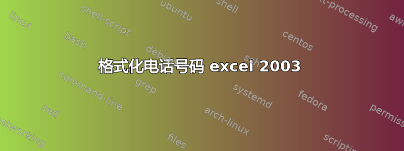 格式化电话号码 excel 2003