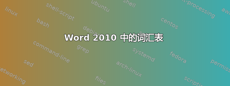 Word 2010 中的词汇表