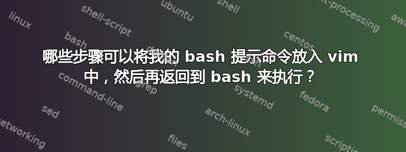 哪些步骤可以将我的 bash 提示命令放入 vim 中，然后再返回到 bash 来执行？