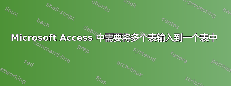 Microsoft Access 中需要将多个表输入到一个表中