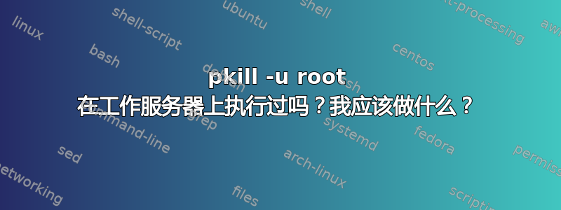 pkill -u root 在工作服务器上执行过吗？我应该做什么？