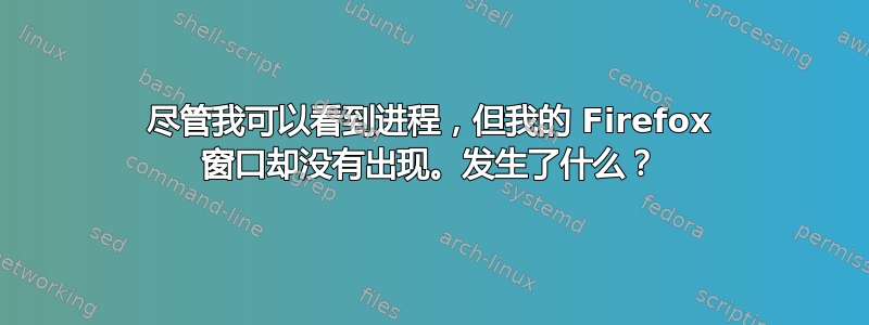 尽管我可以看到进程，但我的 Firefox 窗口却没有出现。发生了什么？