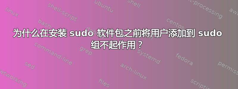 为什么在安装 sudo 软件包之前将用户添加到 sudo 组不起作用？