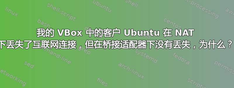 我的 VBox 中的客户 Ubuntu 在 NAT 下丢失了互联网连接，但在桥接适配器下没有丢失，为什么？