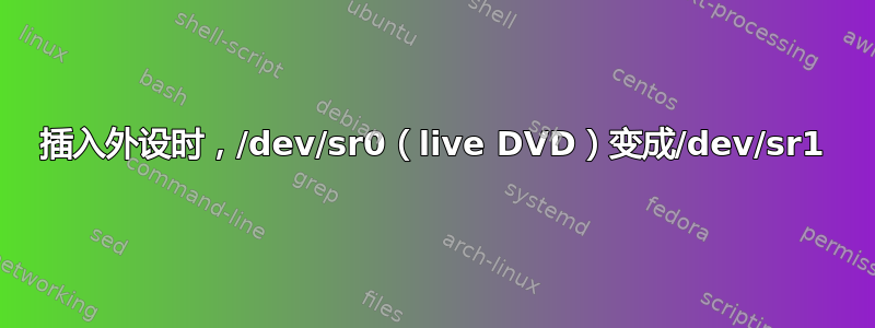 插入外设时，/dev/sr0（live DVD）变成/dev/sr1