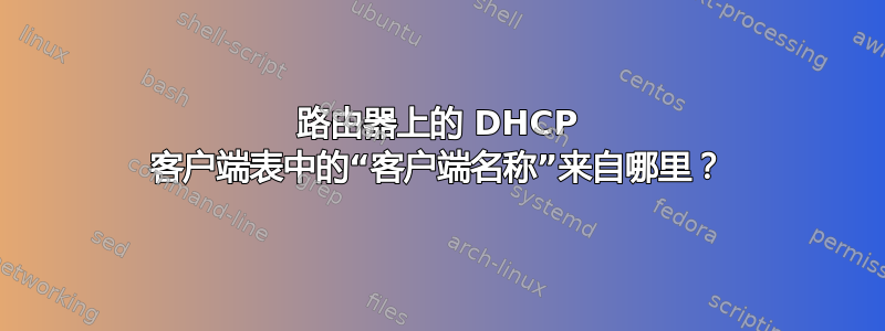 路由器上的 DHCP 客户端表中的“客户端名称”来自哪里？