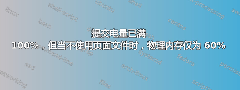 提交电量已满 100%，但当不使用页面文件时，物理内存仅为 60%