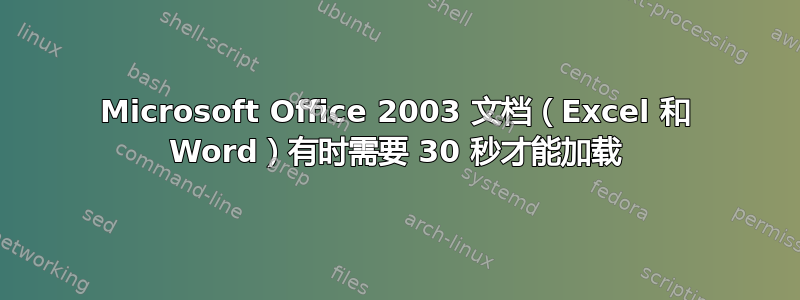 Microsoft Office 2003 文档（Excel 和 Word）有时需要 30 秒才能加载