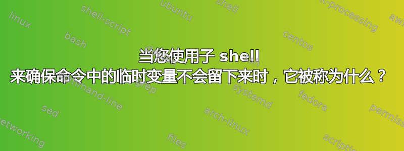 当您使用子 shell 来确保命令中的临时变量不会留下来时，它被称为什么？