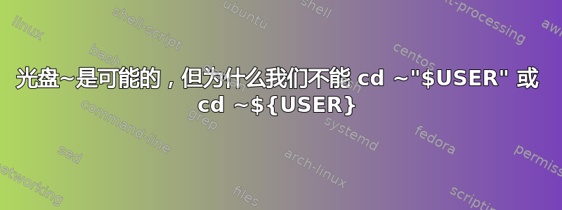 光盘~是可能的，但为什么我们不能 cd ~"$USER" 或 cd ~${USER}