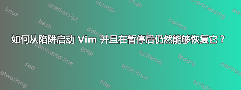 如何从陷阱启动 Vim 并且在暂停后仍然能够恢复它？