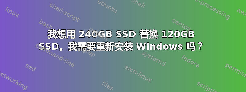 我想用 240GB SSD 替换 120GB SSD。我需要重新安装 Windows 吗？