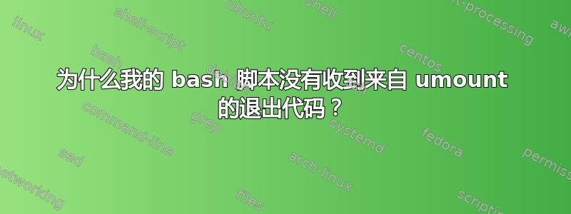 为什么我的 bash 脚本没有收到来自 umount 的退出代码？