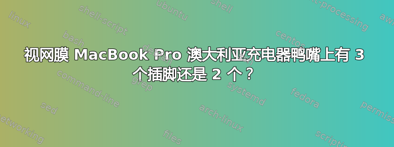 视网膜 MacBook Pro 澳大利亚充电器鸭嘴上有 3 个插脚还是 2 个？