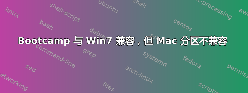 Bootcamp 与 Win7 兼容，但 Mac 分区不兼容