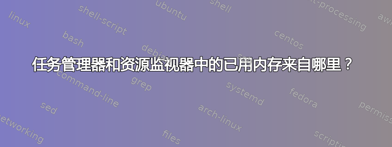 任务管理器和资源监视器中的已用内存来自哪里？