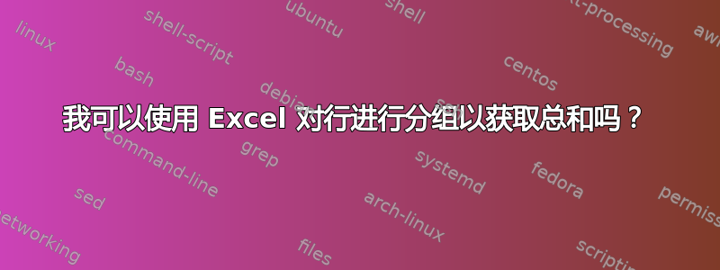 我可以使用 Excel 对行进行分组以获取总和吗？