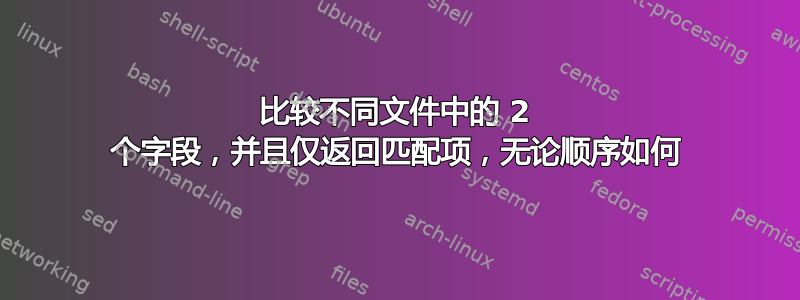 比较不同文件中的 2 个字段，并且仅返回匹配项，无论顺序如何