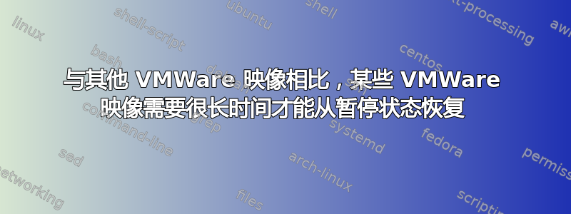 与其他 VMWare 映像相比，某些 VMWare 映像需要很长时间才能从暂停状态恢复