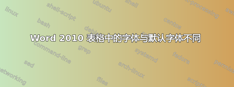 Word 2010 表格中的字体与默认字体不同