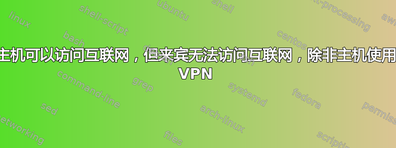 主机可以访问互联网，但来宾无法访问互联网，除非主机使用 VPN