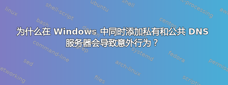 为什么在 Windows 中同时添加私有和公共 DNS 服务器会导致意外行为？