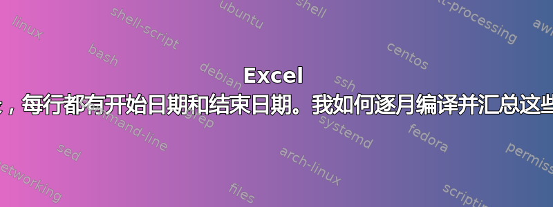 Excel 2013：我有多行记录，每行都有开始日期和结束日期。我如何逐月编译并汇总这些记录到单独的表格中