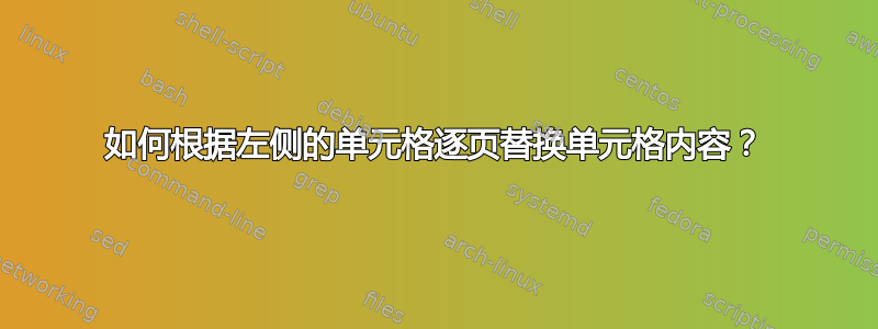 如何根据左侧的单元格逐页替换单元格内容？