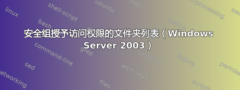 安全组授予访问权限的文件夹列表（Windows Server 2003）