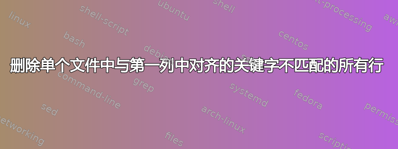 删除单个文件中与第一列中对齐的关键字不匹配的所有行