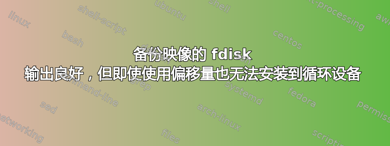 备份映像的 fdisk 输出良好，但即使使用偏移量也无法安装到循环设备